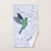 Cute Green Hummingbird Cherry Blossom Voeg Naam to Handdoek (Handdoek)
