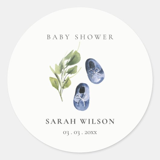 Cute Green Ink Blue Boy schoft Baby shower Ronde Sticker (Voorkant)