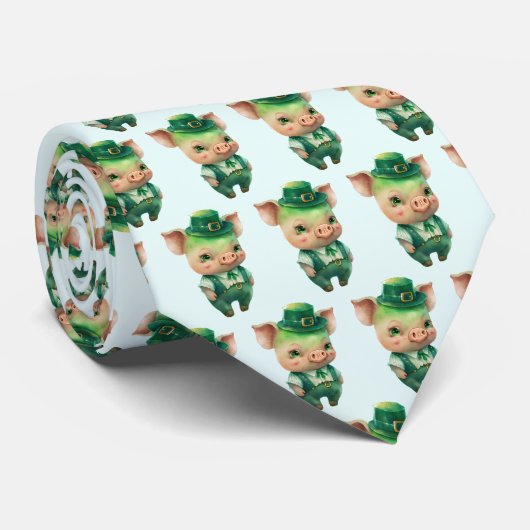 Cute Green Irish Pig in Fancy kleding Stropdas (Opgerold)