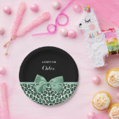 Cute Green Jaguar Print Girly Jade Bow en Name Papieren Bordje (Feest)