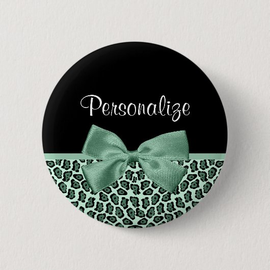 Cute Green Jaguar Print Girly Jade Bow en Name Ronde Button 5,7 Cm (Voorkant)