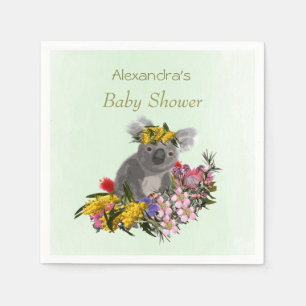 Cute Green Koala Wildflower Baby shower Servet