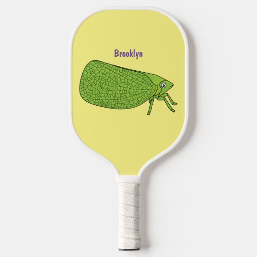 Cute green leaf hopper insect cartoon pickleball paddle (Voorkant)