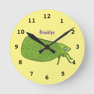 Cute green leaf hopper insect cartoon ronde klok