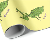 Cute green leaf insect cartoon cadeaupapier (Rol Hoek)