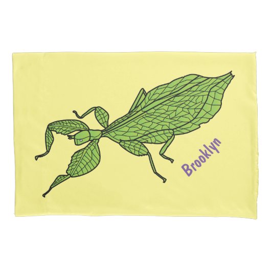 Cute green leaf insect cartoon kussensloop (Voorkant)