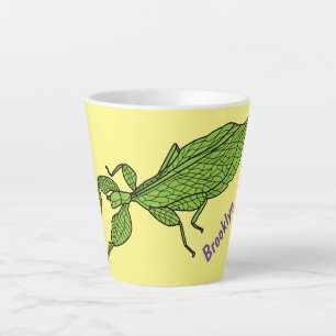 Cute green leaf insect cartoon latte mok