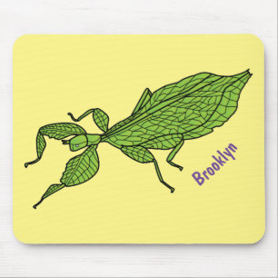 Cute green leaf insect cartoon muismat