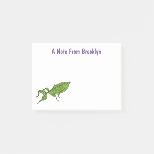 Cute green leaf insect cartoon post-it® notes (Voorkant)