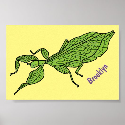 Cute green leaf insect cartoon poster (Voorkant)