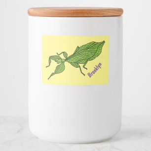 Cute green leaf insect cartoon voedselcontainer etiket