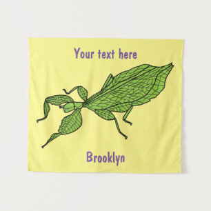 Cute green leaf insect cartoon wandkleed