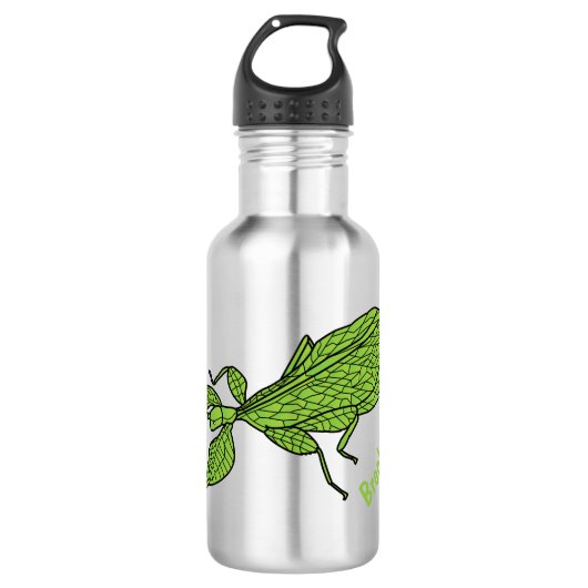 Cute green leaf insect cartoon waterfles  (Voorkant)