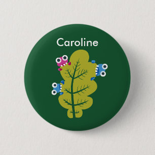 Cute green leaf natuur lover name ronde button 5,7 cm