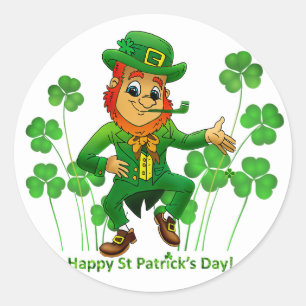 Cute Green Leprechaun St Patrick's Day Shamrock Ronde Sticker