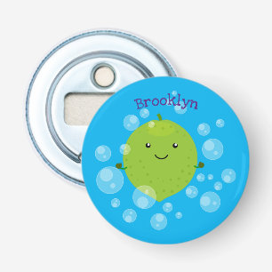 Cute green limoen bubbles cartoon afbeelding button flesopener