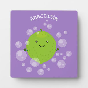 Cute green limoen bubbles cartoon afbeelding fotoplaat