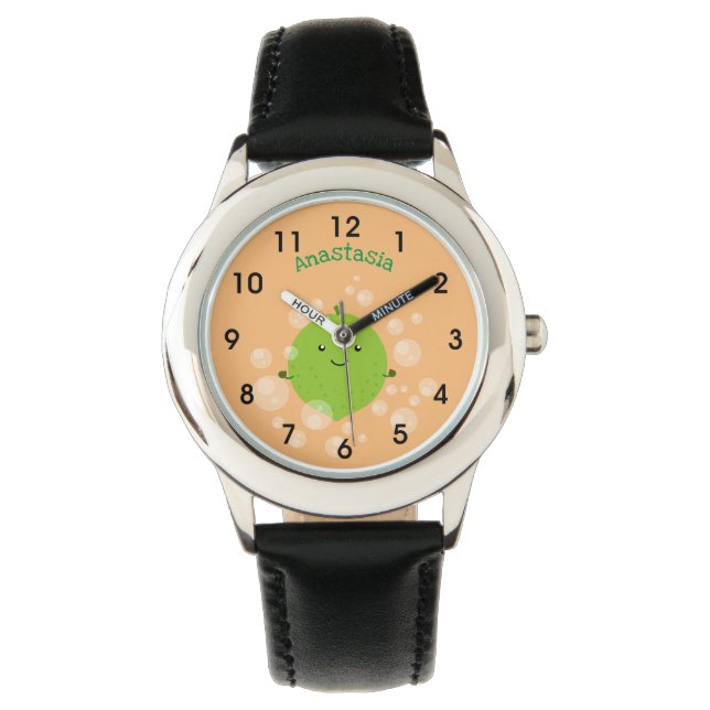 Cute green limoen bubbles cartoon afbeelding horloge (Voorkant)