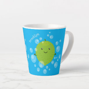 Cute green limoen bubbles cartoon afbeelding latte mok