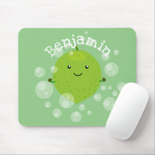 Cute green limoen bubbles cartoon afbeelding muismat