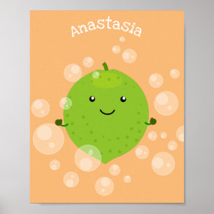 Cute green limoen bubbles cartoon afbeelding poster