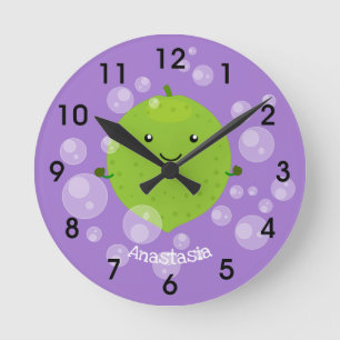 Cute green limoen bubbles cartoon afbeelding ronde klok