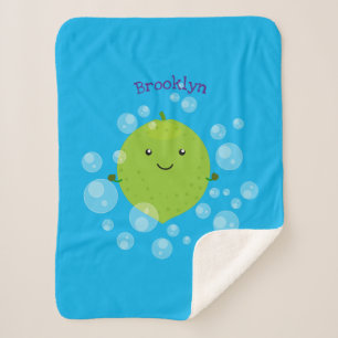 Cute green limoen bubbles cartoon afbeelding sherpa deken