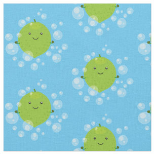 Cute green limoen bubbles cartoon afbeelding stof