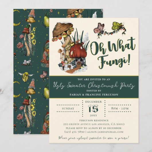 Cute Green Merry Mushrooom Ugly Sweater Kerstmis Kaart (Voorkant / Achterkant)