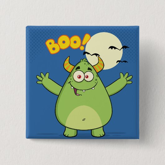 Cute Green Monster Halloween Boo Vierkante Button 5,1 Cm (Voorkant)