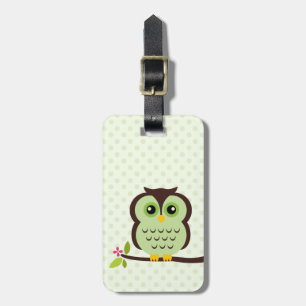 Cute Green Owl Bagagelabel