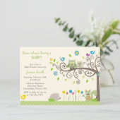 Cute Green Owl Neutral Baby Shower Invitations (Debout devant)