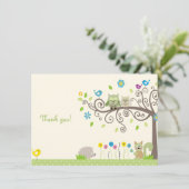 Cute Green Owl Neutral Baby shower Merci Cartes (Debout devant)