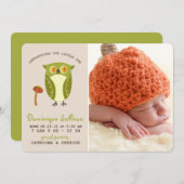 Cute Green Owl Photo Faire-part de naissance (Devant / Derrière)