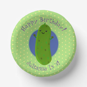 Cute green pickle komkommer cartoon illustratie papieren kommen