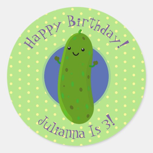 Cute green pickle komkommer cartoon illustratie ronde sticker (Voorkant)