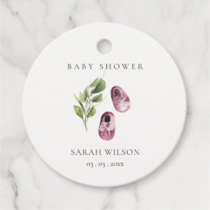 Cute Green Pink Girl Shoes Foliage Baby shower Bedankjes Labels