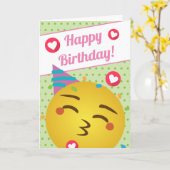 Cute Green Polka Dot Kiss Emoji Happy Birthday Kaart (Gele Bloem)