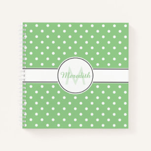 Cute Green Polka Dot Pattern Monogram Notitieboek