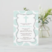 Cute Green Polka Dots Cross Baptism Invitation Kaart (Staand voorkant)