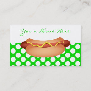 Cute Green Polka Dots & Tasty Hotdog Snack Design Visitekaartje