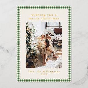 Cute Green Pset Portret Foto met kerstmis Gold Folie Feestdagenkaart