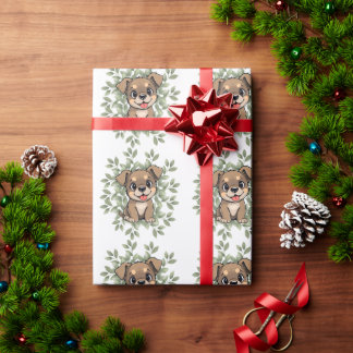 Cute Green Puppy Wrapping Paper – Minimal Nature Cadeaupapier