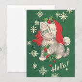 Cute  Green Red-kerstkat Feestdagenkaart (Voorkant / Achterkant)