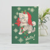 Cute  Green Red-kerstkat Feestdagenkaart (Staand voorkant)