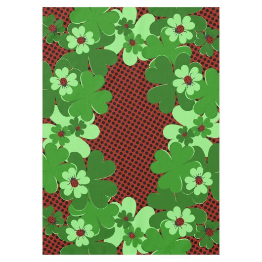 Cute Green Red Ladybug Insect Clover Leaves Tafelkleed (Voorkant)