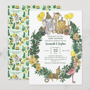 Cute Green Safari Animals Couples Baby shower Kaart