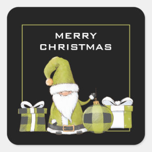 Cute Green Santa Gnome met Gifts Vierkante Sticker