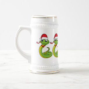 Cute green slang met santa hat cartoon bierpul