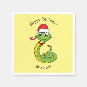 Cute green slang met santa hat cartoon servet